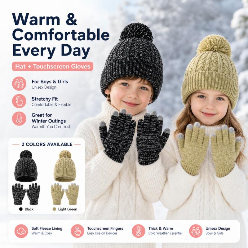 Kids Winter Knit Hat Touchscre - Kids Outdoor Gloves review and price
