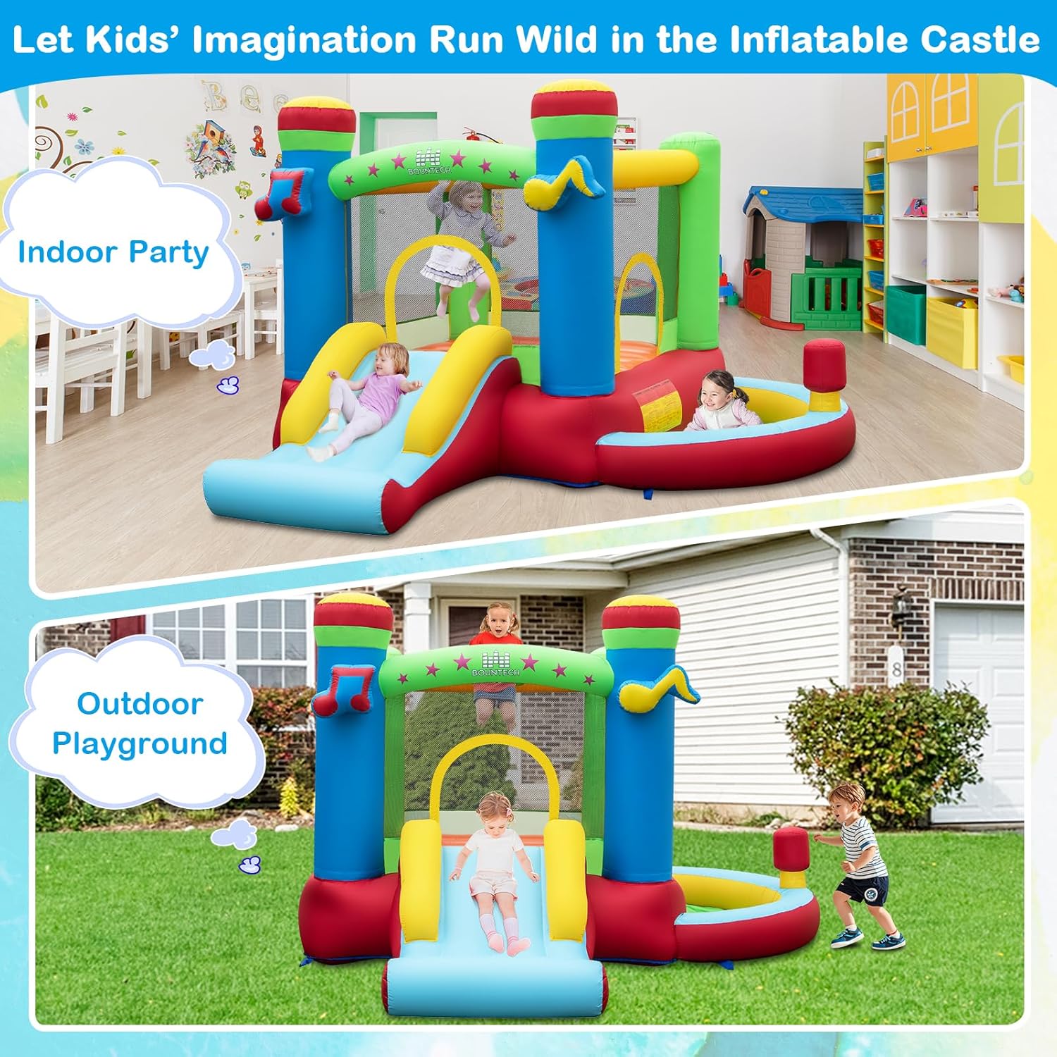 Inflatable Bounce House with B - Kids Outdoor Jumping review and price