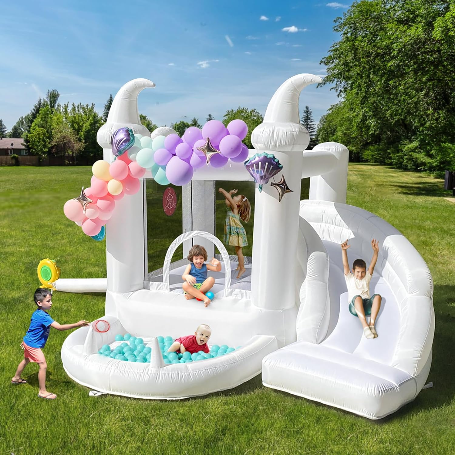White Inflatable Bouncy Castle - Kids Outdoor Jumping Castle review and price