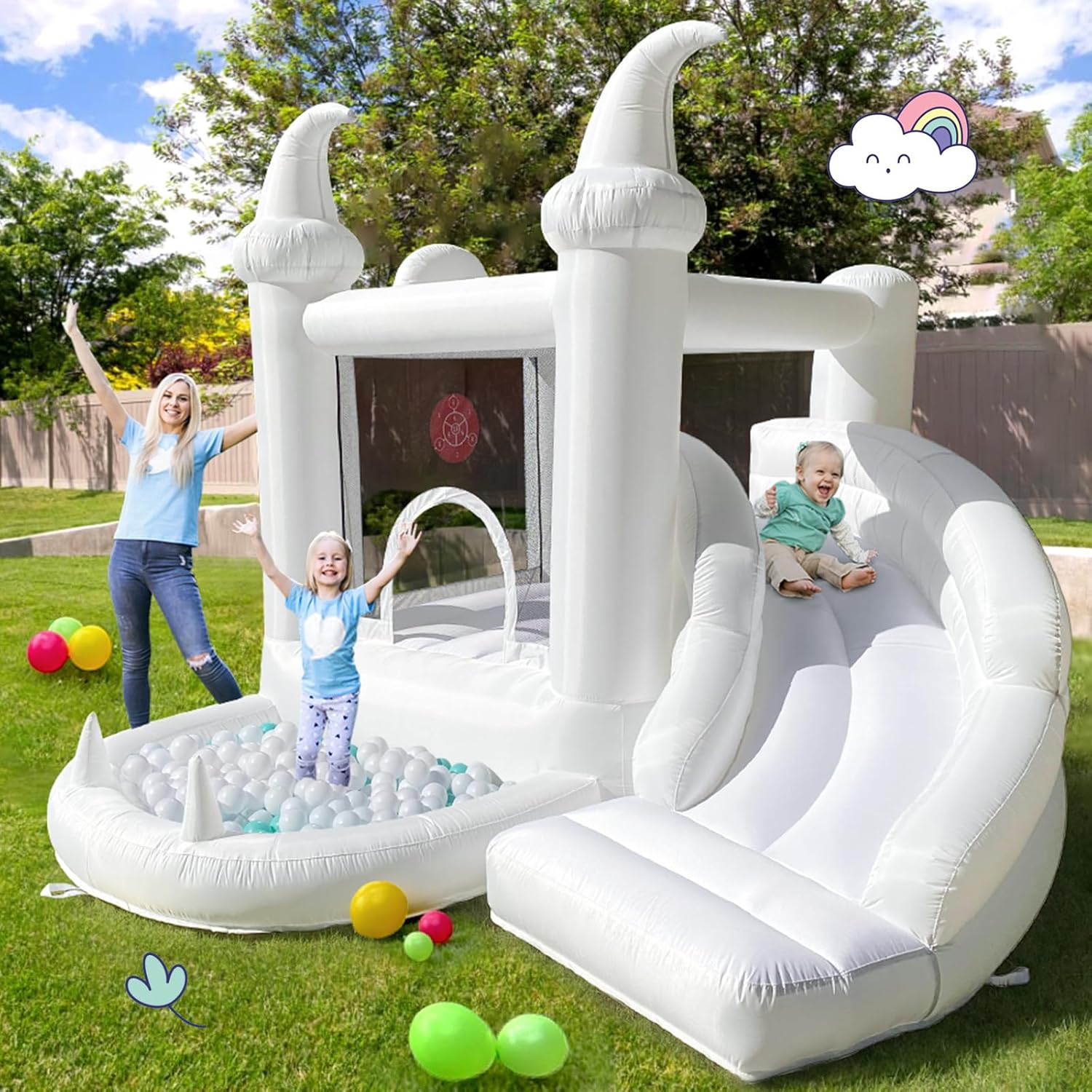 White Inflatable Bouncy Castle - Kids Outdoor Jumping Castle review and price